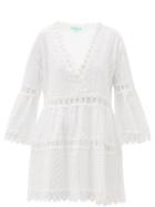 Matchesfashion.com Melissa Odabash - Victoria V-neck Broderie-anglaise Cotton Dress - Womens - White