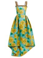 Matchesfashion.com Andrew Gn - Crystal Embellished Sunflower Brocade Gown - Womens - Blue Multi