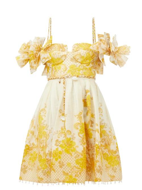 Zimmermann - Postcard Floral Silk-blend Organza Mini Dress - Womens - Yellow Print