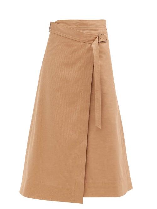 Matchesfashion.com Gabriela Hearst - Linda Cotton-drill Belted Wrap Skirt - Womens - Camel
