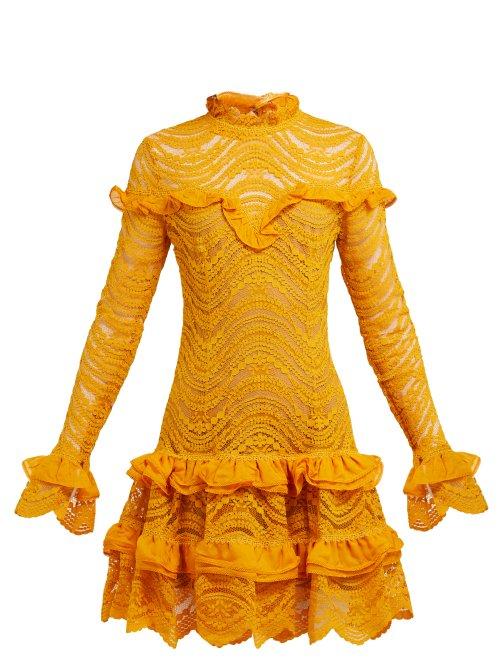 Matchesfashion.com Jonathan Simkhai - Ruffled Floral Lace Mini Dress - Womens - Yellow