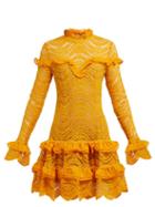 Matchesfashion.com Jonathan Simkhai - Ruffled Floral Lace Mini Dress - Womens - Yellow