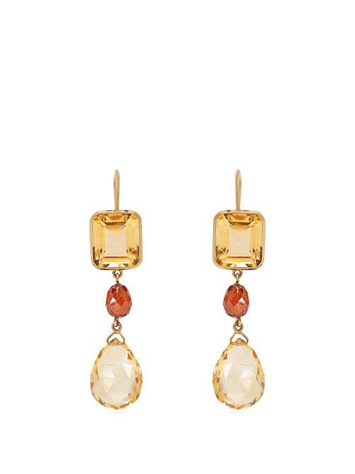 Matchesfashion.com Brigid Blanco - 18kt Gold, Citrine & Hessonite Drop Earrings - Womens - Orange
