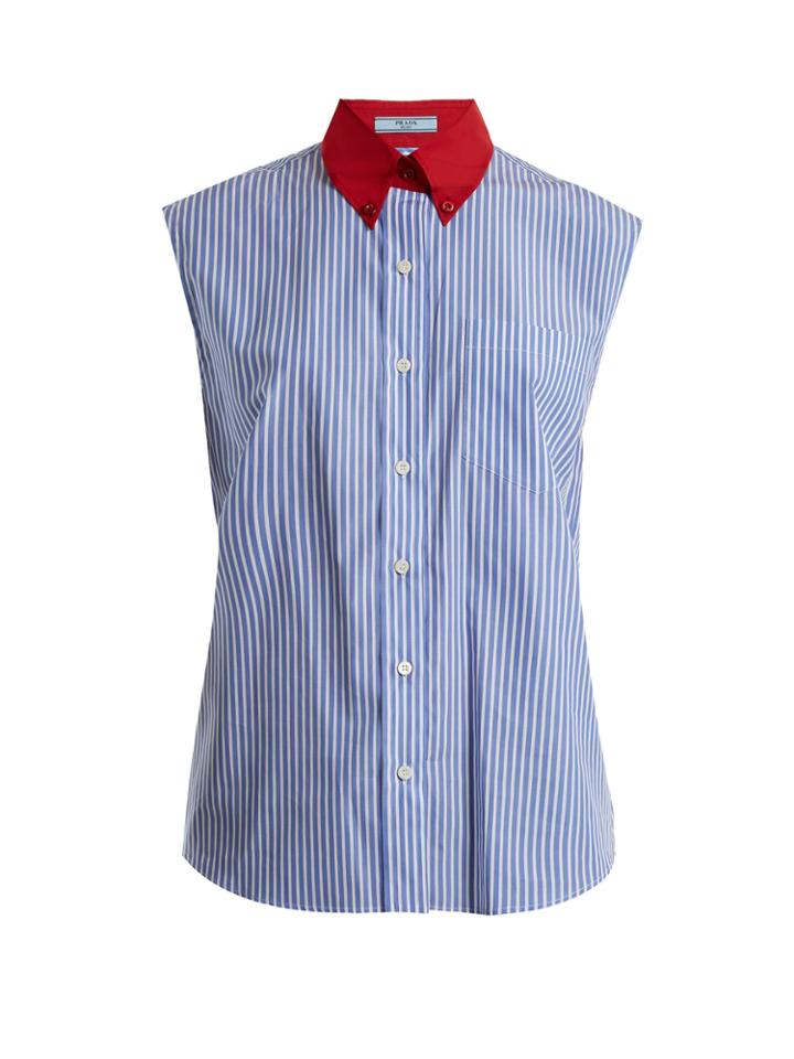 Prada Contrasting-collar Striped Cotton-poplin Shirt