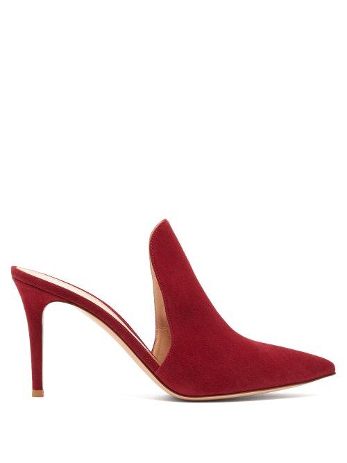 Matchesfashion.com Gianvito Rossi - Aramis 85 Suede Mules - Womens - Burgundy