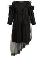Matchesfashion.com Simone Rocha - Ruffled Tulle Overlay Cotton T Shirt Dress - Womens - Black