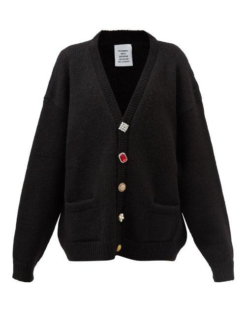 Vetements - Crystal-button Alpaca-blend Cardigan - Womens - Black