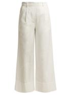 Matchesfashion.com Matteau - The Cropped Summer Cotton Blend Trousers - Womens - White