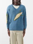 Story Mfg. - Keeping Corn-appliqu Organic-cotton Sweater - Mens - Blue Yellow