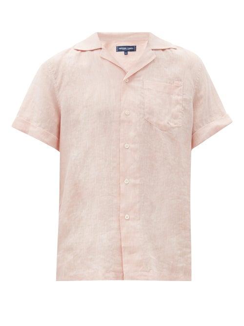Matchesfashion.com Frescobol Carioca - Cuban-collar Short-sleeved Linen Shirt - Mens - Pink