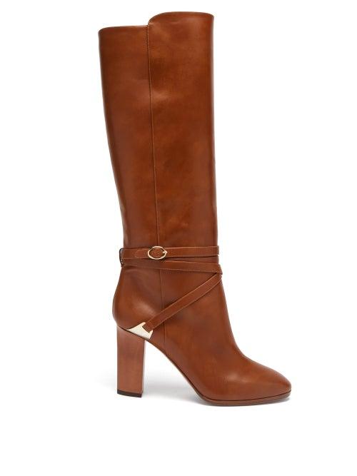 Matchesfashion.com Aquazzura - Saddle 90 Leather Below-the-knee Boots - Womens - Tan