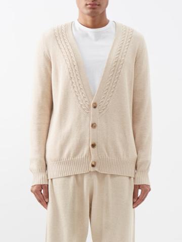 Ghiaia Cashmere - Cable-knit Cotton Cardigan - Mens - Beige