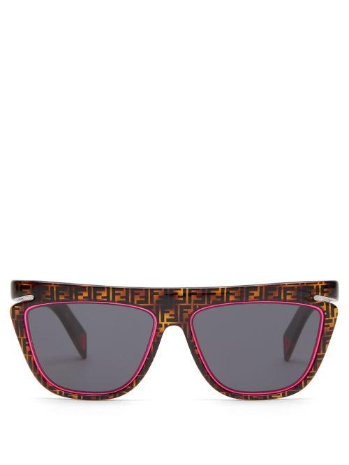 Matchesfashion.com Fendi - Ff Logo Flat Top Square Optyl Sunglasses - Womens - Brown Multi