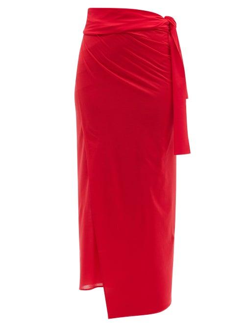 Ladies Beachwear Eres - Pplum Tie-side Cotton-jersey Sarong - Womens - Red