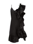 Matchesfashion.com Marques'almeida - Asymmetric Ruffled Silk-tafetta Dress - Womens - Black