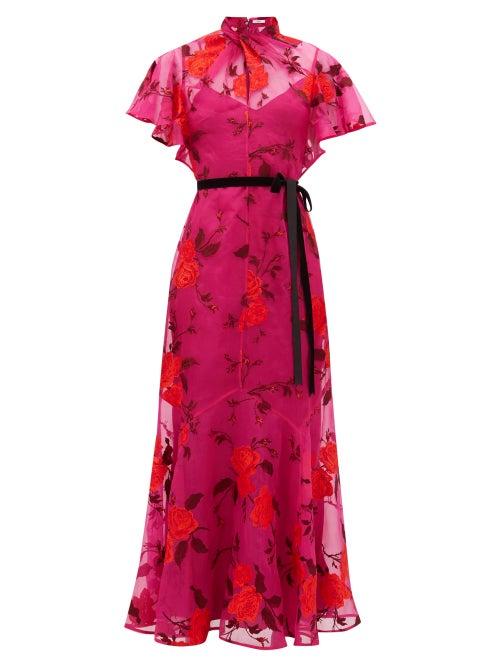 Matchesfashion.com Erdem - Celestina Rose Embroidered Silk Organza Gown - Womens - Pink Multi