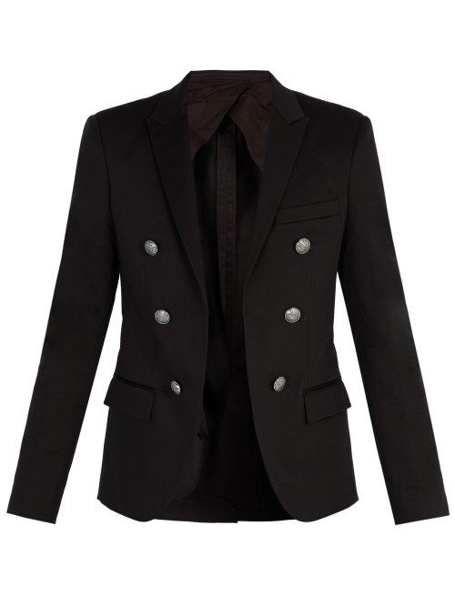 Matchesfashion.com Balmain - Double Breasted Cotton Blazer - Mens - Black