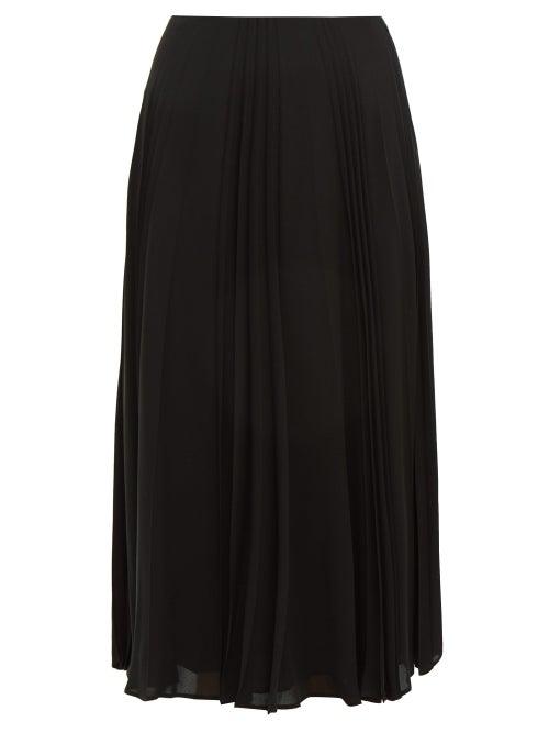 Matchesfashion.com Valentino - Accordion Pleated Silk Georgette Midi Skirt - Womens - Black