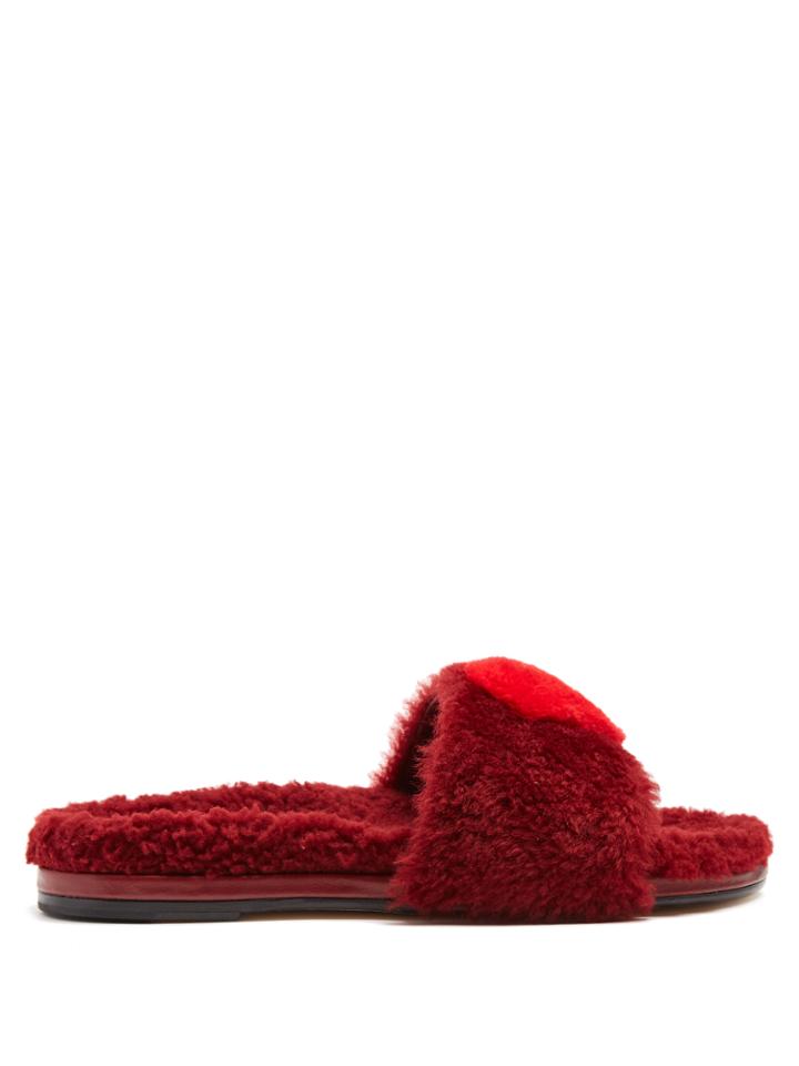 Anya Hindmarch Heart Shearling And Fur Slides