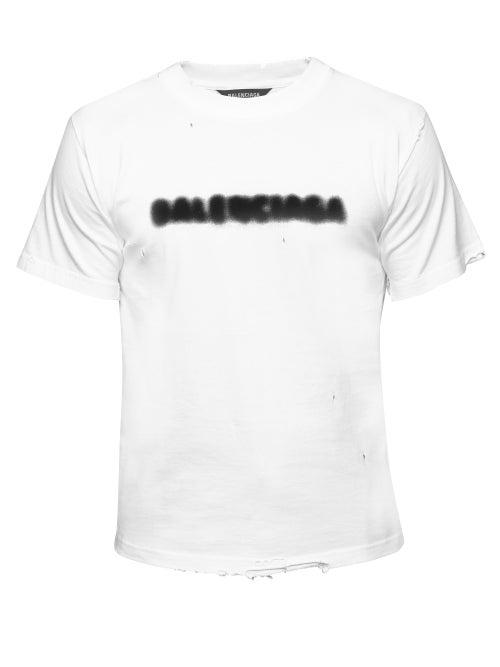 Balenciaga - Logo-print Distressed Cotton-jersey T-shirt - Mens - White