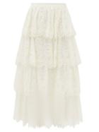Self-portrait - Tiered Guipure-lace Cotton-blend Skirt - Womens - White