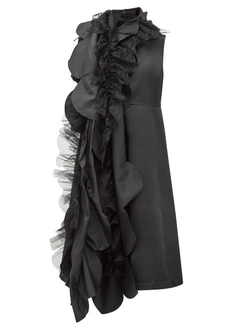 Matchesfashion.com Comme Des Garons Comme Des Garons - Scalloped Panel A Line Satin Dress - Womens - Black