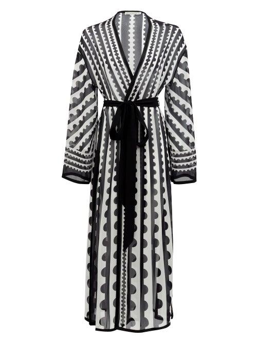 Matchesfashion.com Mary Mare - Cte D'azur Striped Silk-georgette Cover Up - Womens - Black Print
