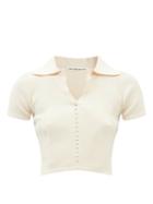 Live The Process - Seamless Ribbed Jersey Cropped Polo Top - Womens - Cream