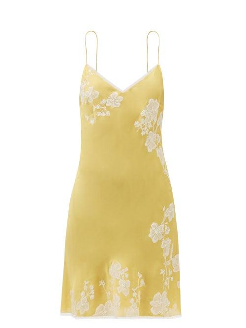 Carine Gilson - Lace-trimmed Silk-satin Slip Dress - Womens - Yellow