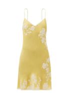 Carine Gilson - Lace-trimmed Silk-satin Slip Dress - Womens - Yellow