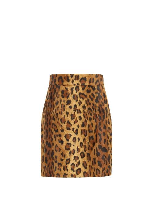 Matchesfashion.com Khaite - Eiko Cheetah-print Cotton-blend Velvet Mini Skirt - Womens - Leopard