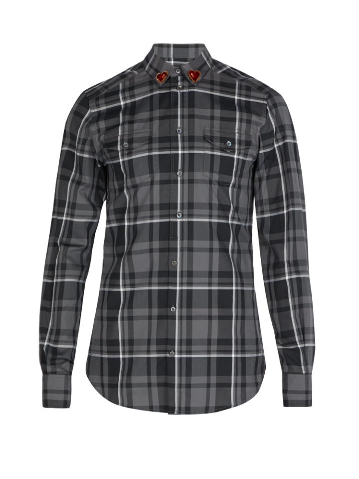 Dolce & Gabbana Heart-collar Plaid Cotton Shirt