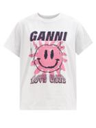 Ganni - Logo-print Jersey T-shirt - Womens - Pink White