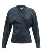 Matchesfashion.com Lemaire - Gathered-side Cotton-poplin Shirt - Womens - Dark Blue