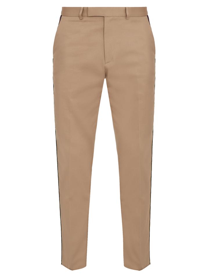 Gucci Slim-leg Web-trimmed Cotton Trousers
