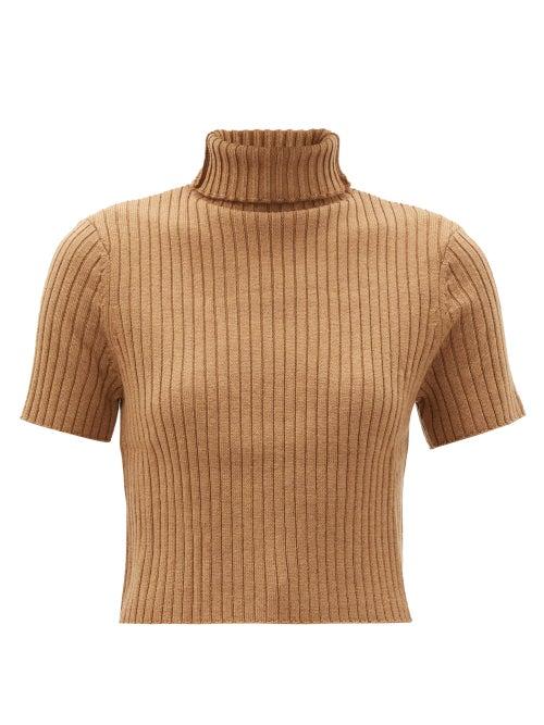 Matchesfashion.com Staud - Lilou Cropped Ribbed Wool-blend Sweater - Womens - Camel