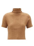 Matchesfashion.com Staud - Lilou Cropped Ribbed Wool-blend Sweater - Womens - Camel