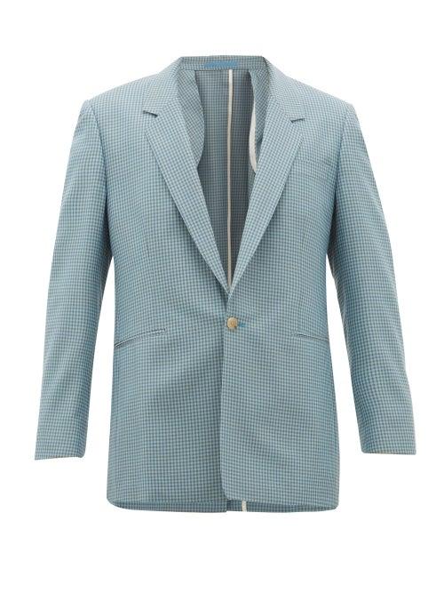 Matchesfashion.com E. Tautz - Single-breasted Gingham Wool Blazer - Mens - Blue