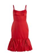 Matchesfashion.com Prada - Mikado Gathered Hem Wool Blend Dress - Womens - Red