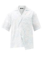 Matchesfashion.com Jacquemus - Novi Asymmetric Fern-print Cotton-poplin Shirt - Mens - Blue