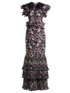 Johanna Ortiz Dark Florals Ruffle-trimmed Gown