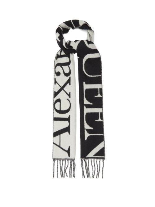 Alexander Mcqueen - Logo-jacquard Fringed Cashmere Scarf - Womens - Black White