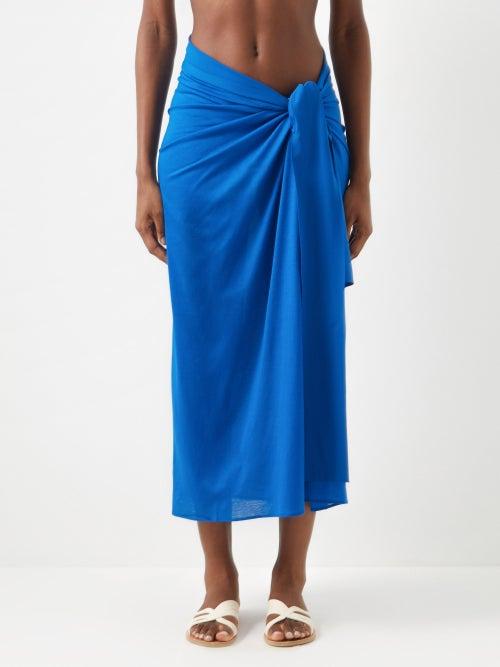 Eres - Peplum Cotton-voile Sarong - Womens - Cobalt Blue