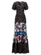 Matchesfashion.com Erdem - Rosetta Dusk Bouquet-print Silk Dress - Womens - Black Pink