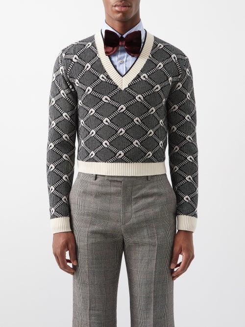 Gucci - Horseshoe Wool And Cotton-blend Sweater - Mens - Black Cream