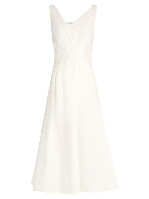 Matchesfashion.com Mugler - V Neck Abstract Panel Cotton Dress - Womens - White