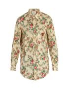 Gucci Tiger-embroidered Floral-print Linen Shirt