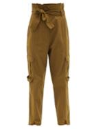 Matchesfashion.com Mes Demoiselles - Cartouche Paperbag-waist Cotton Trousers - Womens - Brown
