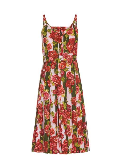 Matchesfashion.com Emilia Wickstead - Juliet Floral And Striped Print Dress - Womens - Pink Print