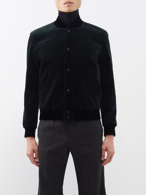 Saint Laurent - Teddy Velvet Bomber Jacket - Mens - Dark Green
